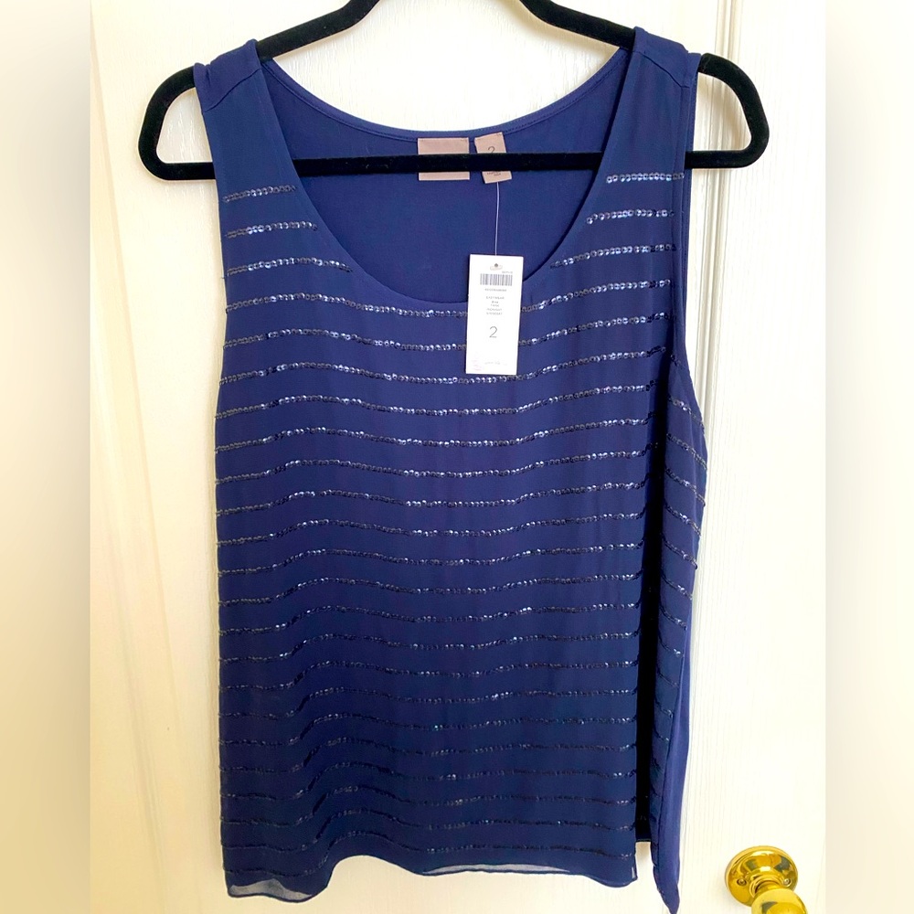 Chico's Navy Blue Sleeveless Beaded Tank Top